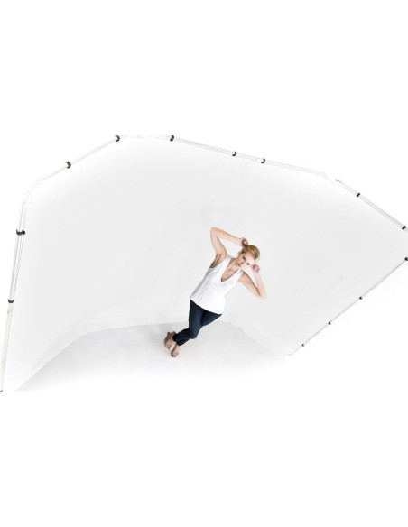 Self-supporting panoramic backdrop in 4m white fabric