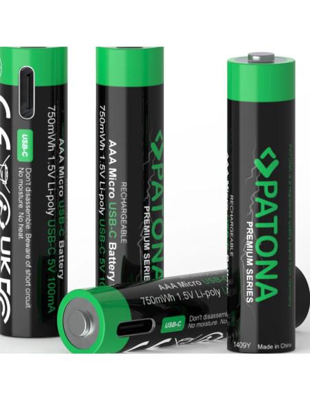 Premium 4x AAA Lithium rechargeable batteries with USB-C stand 500mAh 1.5V with cable included