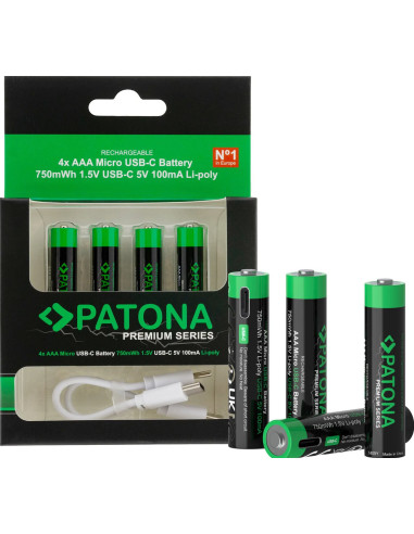 Premium 4x AAA Lithium rechargeable batteries with USB-C stand 500mAh 1.5V with cable included