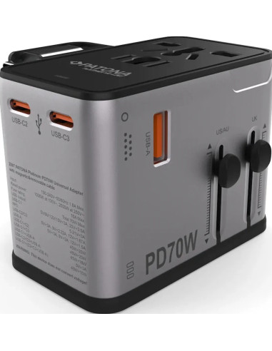 Platinum PD70W Universal adapter with 3x USB-C 1xUSB-A magnetic cable