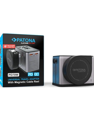 Platinum PD70W Universal adapter with 3x USB-C 1xUSB-A magnetic cable