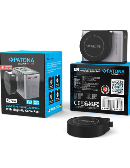 Platinum PD70W Universal adapter with 3x USB-C 1xUSB-A magnetic cable