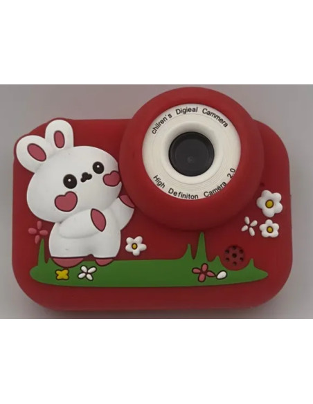 Kids Photo Camera Digital Bubble Micro SD 2 "IPS HD Screen Red + Cover Rabbit