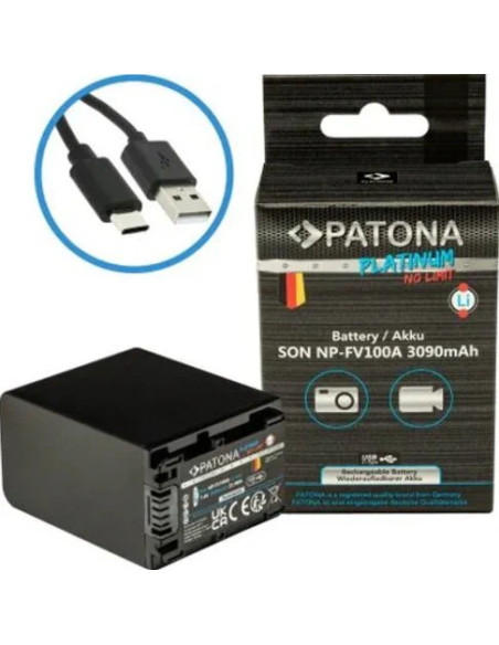 Platinum battery with USB-C input for Sony NP-FV100