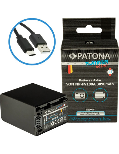 Platinum battery with USB-C input for Sony NP-FV100