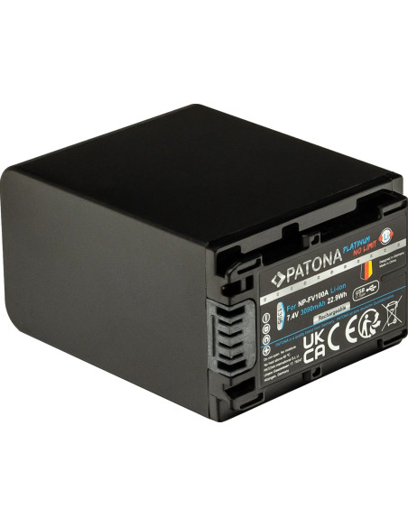 Platinum battery with USB-C input for Sony NP-FV100