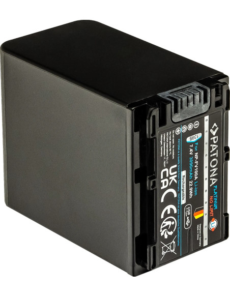 Platinum battery with USB-C input for Sony NP-FV100