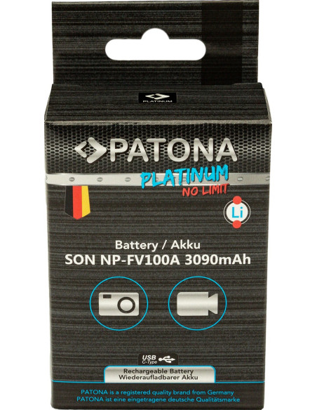 Platinum battery with USB-C input for Sony NP-FV100