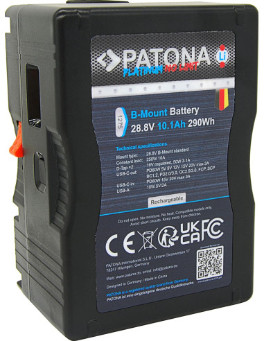 Platinum B-Mount battery with USB-C Input and 2xD-TAP 16V output