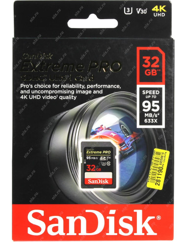 SD Extreme Pro 32GB HC V30, U3, UHS I, C10 - 100MB / s Reading, 90mb / s Writing