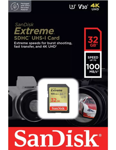 Secure Digital Extreme 32GB HC V30, U3, UHS I, C10 - 100MB / s Reading, 60mb / s Writing