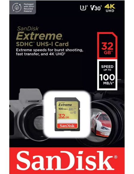Secure Digital Extreme 32GB HC V30, U3, UHS I, C10 - 100MB / s Reading, 60mb / s Writing