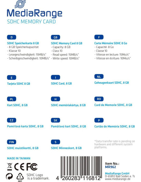 MediaRange MR962 8 GB SDHC Class 10