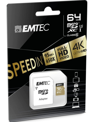 64GB Micro SDHC Class 10 Speedin U3 + Adapter