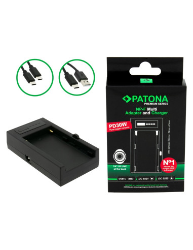 Premium Multi Adapter and Charger for SONY NP-F Series PD30W USB-C DC5521 / DC5525 DC8V / 12V With 1/4 Inch Thread Thread