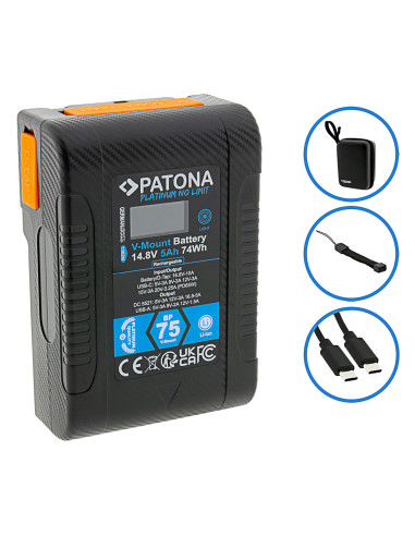 PLATINUM V-MOUNT BATTERY BP-75W PD65 74WH USB-C USB-A 2XD-TAP DC-OUT