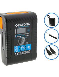 PLATINUM V-MOUNT BATTERY BP-75W PD65 74WH USB-C USB-A 2XD-TAP DC-OUT 2