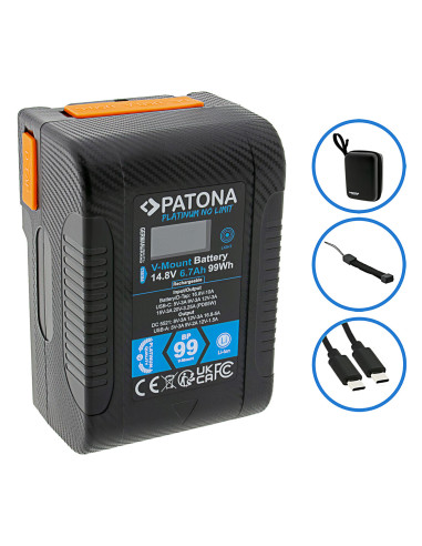 Platinum V-Mount Battery BP-99W PD65 99WH USB-C USB-A 2xD-TAP DC-out included Hard Case