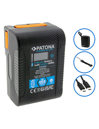 Platinum V-Mount Battery BP-155W PD65 155WH USB-C USB-A 2xD-TAP DC-out included Hard Case