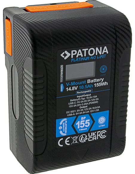 Platinum V-Mount Battery BP-155W PD65 155WH USB-C USB-A 2xD-TAP DC-out included Hard Case