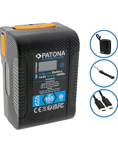 Platinum V-Mount Battery BP-155W PD65 155WH USB-C USB-A 2xD-TAP DC-out included Hard Case