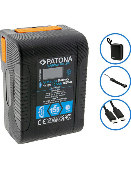 Platinum V-Mount Battery BP-155W PD65 155WH USB-C USB-A 2xD-TAP DC-out included Hard Case