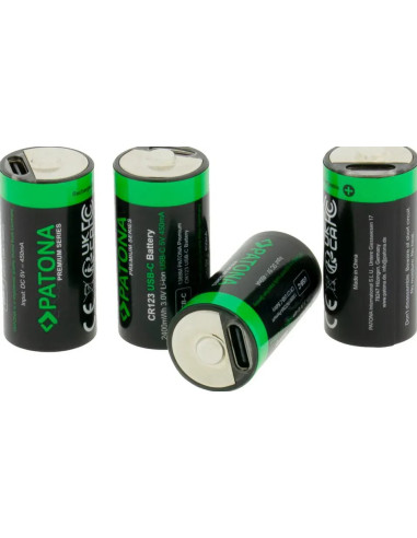 Premium USB-C 4X CR123A Rechargeable Lithium Batteries 2400mWh 3.0V Rechargeable with 1 to 2