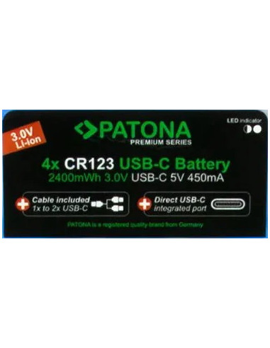 Premium USB-C 4X CR123A Rechargeable Lithium Batteries 2400mWh 3.0V Rechargeable with 1 to 2