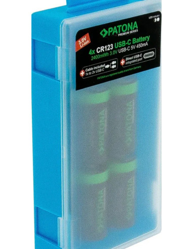Premium USB-C 4X CR123A Rechargeable Lithium Batteries 2400mWh 3.0V Rechargeable with 1 to 2
