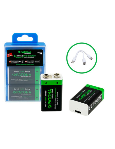 2x 9V Premium USB-C 3600MWH 1.5V batteries