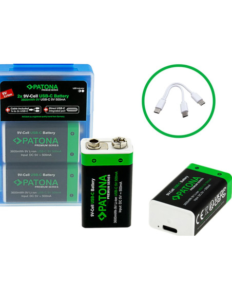 2x 9V Premium USB-C 3600MWH 1.5V batteries