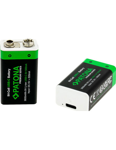 2x 9V Premium USB-C 3600MWH 1.5V batteries