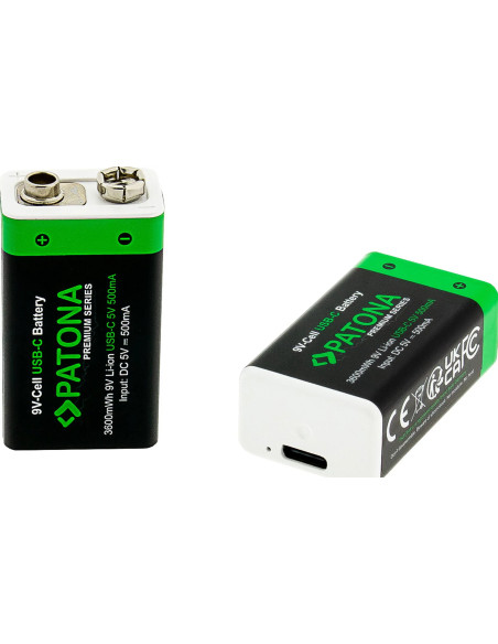 2x 9V Premium USB-C 3600MWH 1.5V batteries