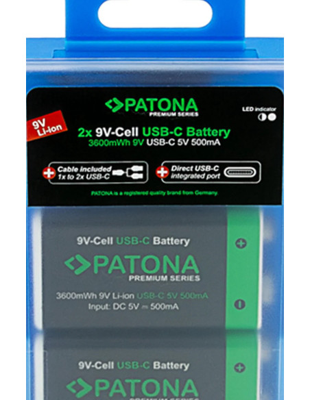 2x 9V Premium USB-C 3600MWH 1.5V batteries