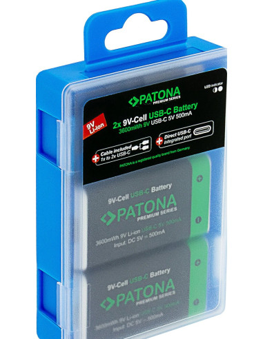 2x 9V Premium USB-C 3600MWH 1.5V batteries