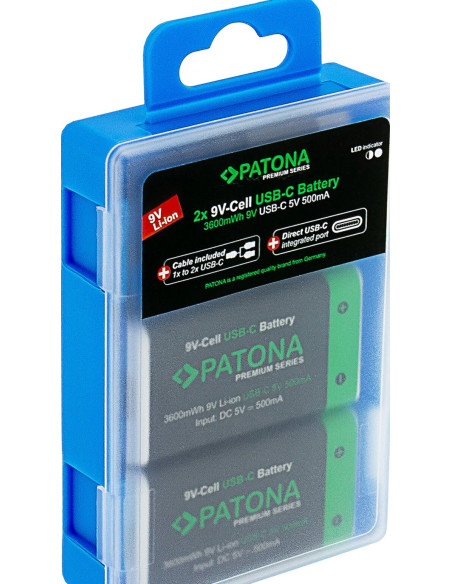 2x 9V Premium USB-C 3600MWH 1.5V batteries