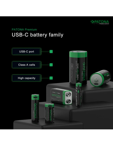 2x 9V Premium USB-C 3600MWH 1.5V batteries
