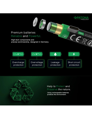 2x 9V Premium USB-C 3600MWH 1.5V batteries