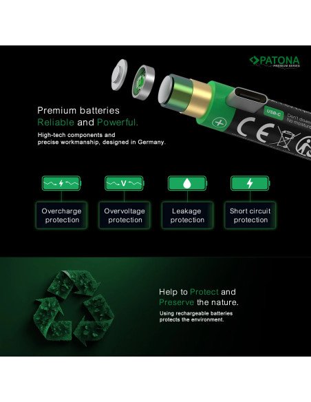 2x 9V Premium USB-C 3600MWH 1.5V batteries