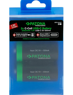 Premium USB-C 2X LR14 Baby C Batteries Lithium 3450MWH 1.5V Rechargeable with 1 to 2 USB-C CH 2