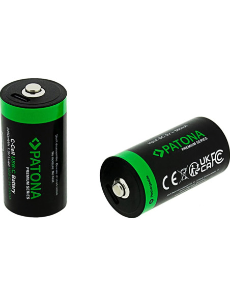 Premium USB-C 2X LR14 Baby C Batteries Lithium 3450MWH 1.5V Rechargeable with 1 to 2 USB-C CH