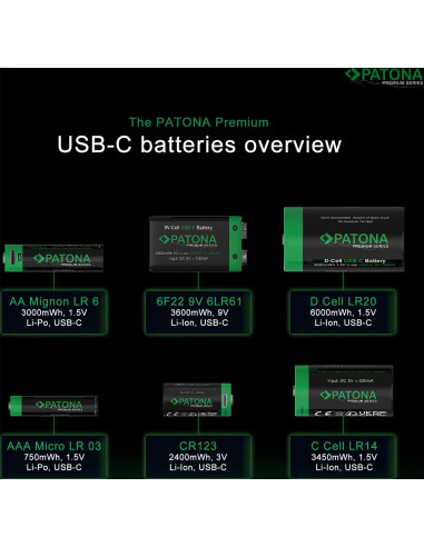 Premium USB-C 2X LR14 Baby C Batteries Lithium 3450MWH 1.5V Rechargeable with 1 to 2 USB-C CH