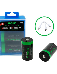 Premium USB-C 2X LR20 Mono D Batteries Lithium 6000MWH 1.5V Rechargeable with 1 to 2 USB-C CH 2