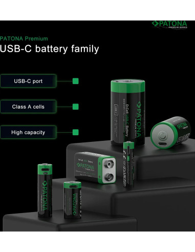 Premium USB-C 2X LR20 Mono D Batteries Lithium 6000MWH 1.5V Rechargeable with 1 to 2 USB-C CH