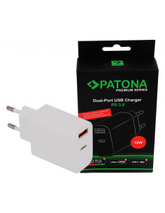 PATONA Premium Charger 18W PD QC 3.0 1x USB-C 1x USB-A 5V 3A for Apple SAMSUNG Etc.