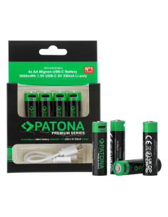 Premium 4x AA Lithium rechargeable batteries with USB-C 2000mAh 1.5V port with cable included