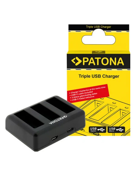 PATONA Triple charger for DJI Osmo Action 3 and Osmo Action 4 BCX202 USB-C cable included