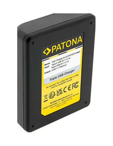 PATONA Triple charger for DJI Osmo Action 3 and Osmo Action 4 BCX202 USB-C cable included