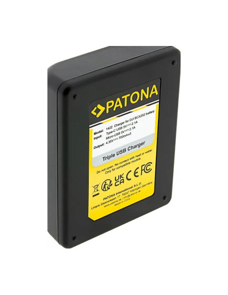 PATONA Triple charger for DJI Osmo Action 3 and Osmo Action 4 BCX202 USB-C cable included